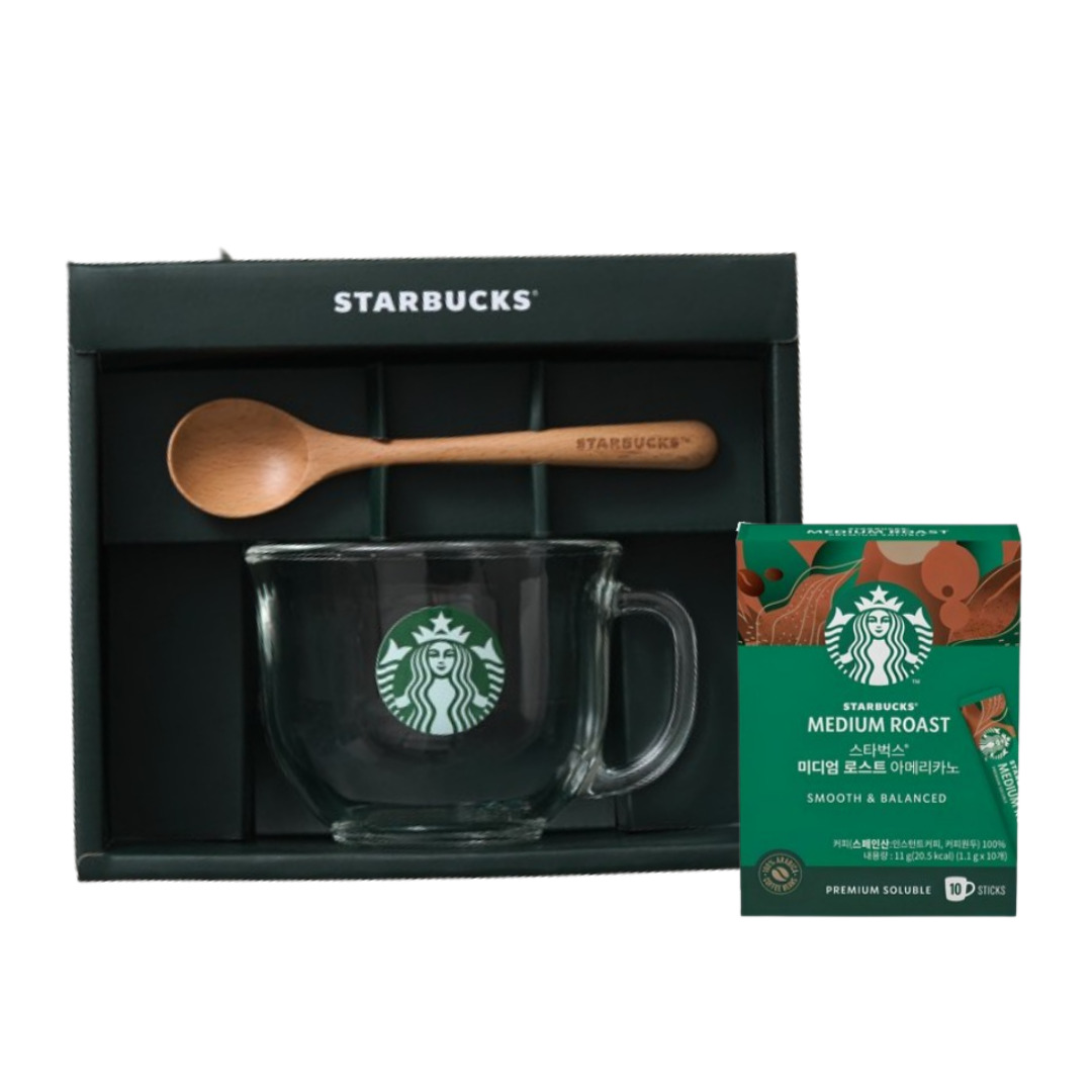 스타벅스 사이렌 글라스볼 우드스푼세트 미디엄로스트 커피스틱 10P 기프트박스 선물세트 판촉물 제작 대량 구매 기념품 맞춤 주문 인쇄 도매